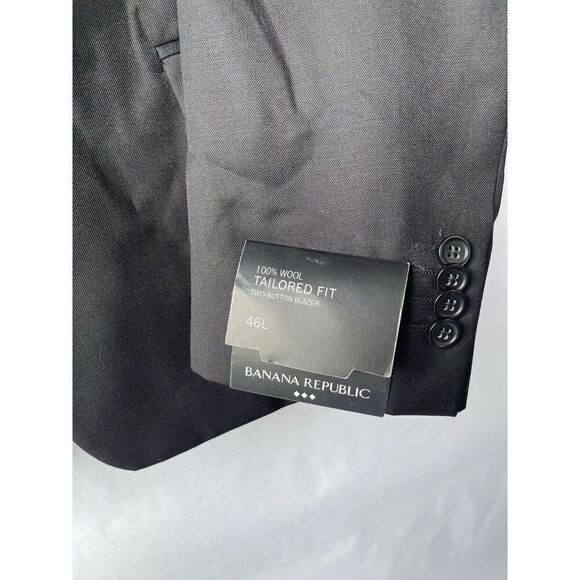 Banana Republic Blazer Men's 46L Black Suit Jacket 100% Wool Tailored Fit 2 Btn - Picture 4 of 11